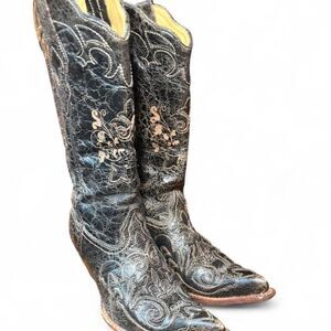 Corral Women’s Size 7 M Black Distressed Leather Embroidered Western Boots